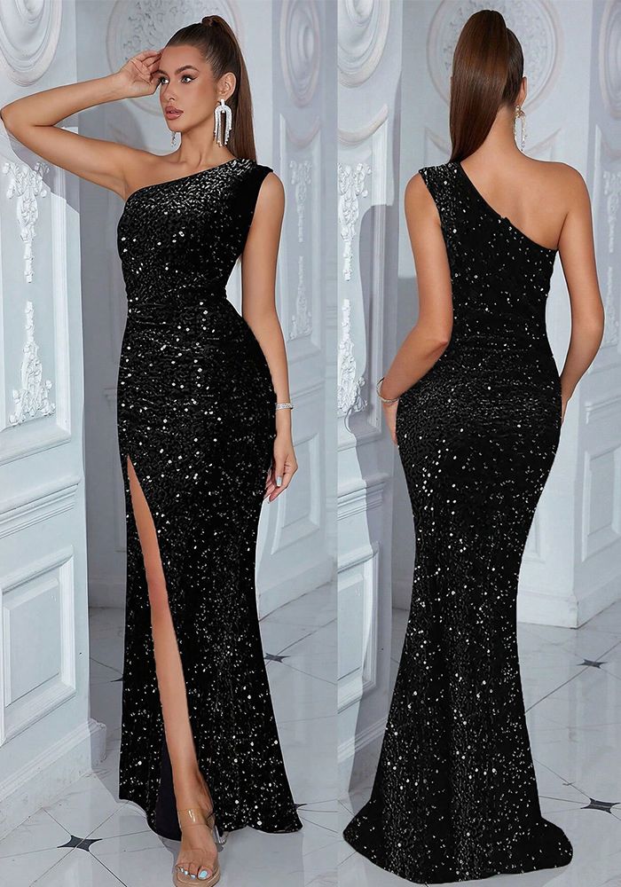 Robe Bodycon en velours à sequins avec épaule dénudée pour femmes