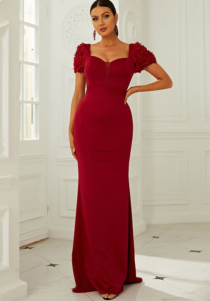Robe de soirée à manches courtes pour femmes