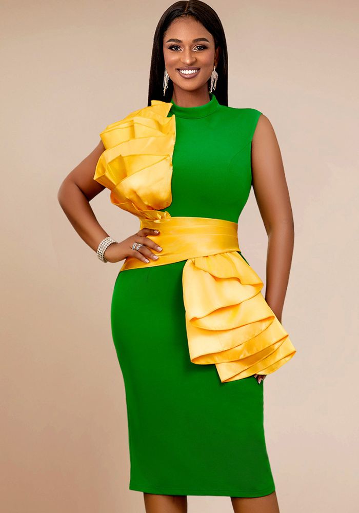 Robe de soirée formelle sans manches slim à contraste élégant