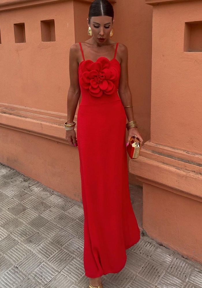 Robe Maxi à Bretelles avec Grandes Fleurs pour Femmes