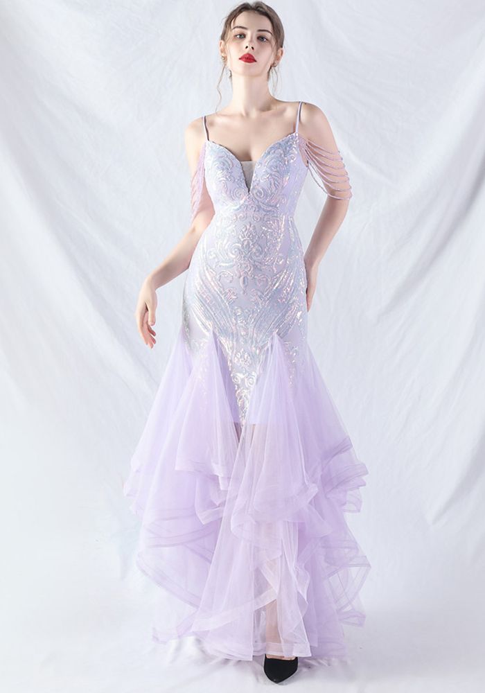 Robe de Soirée de Luxe en Maille à Paillettes
