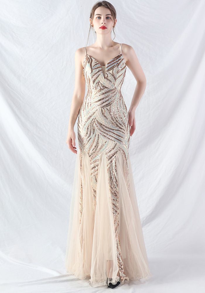 Robe de soirée en mesh à paillettes