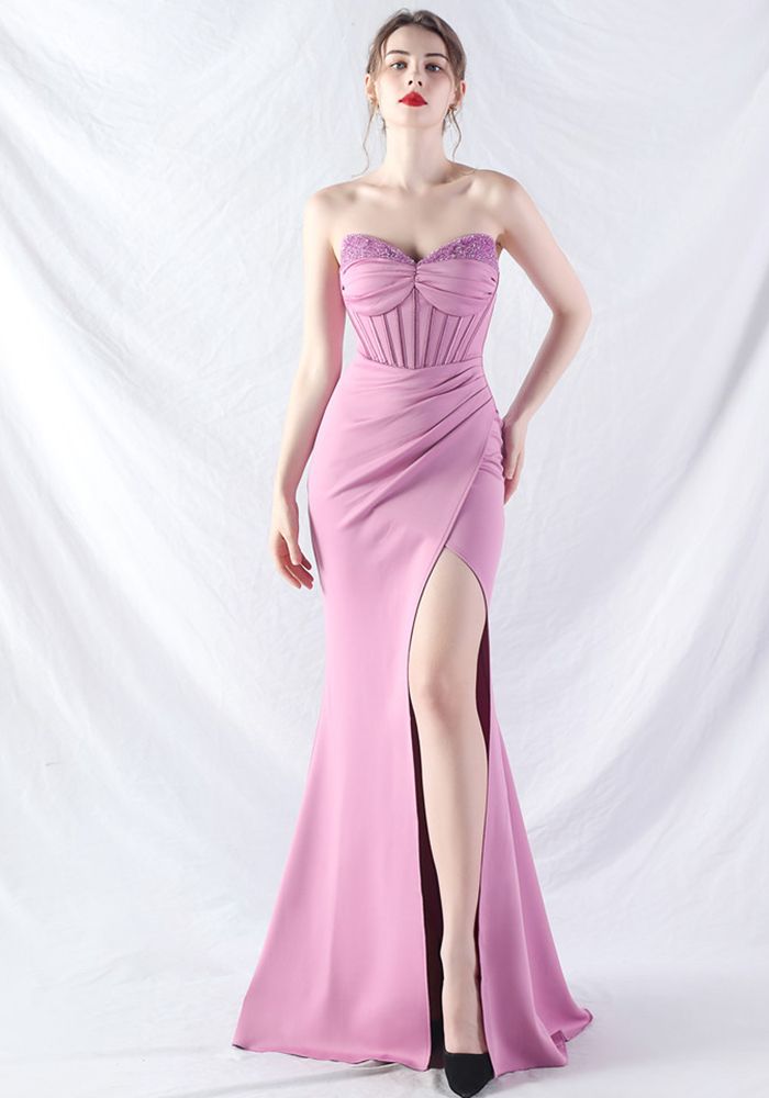 Robe de Soirée à Bretelles en Os pour Femmes avec Perles
