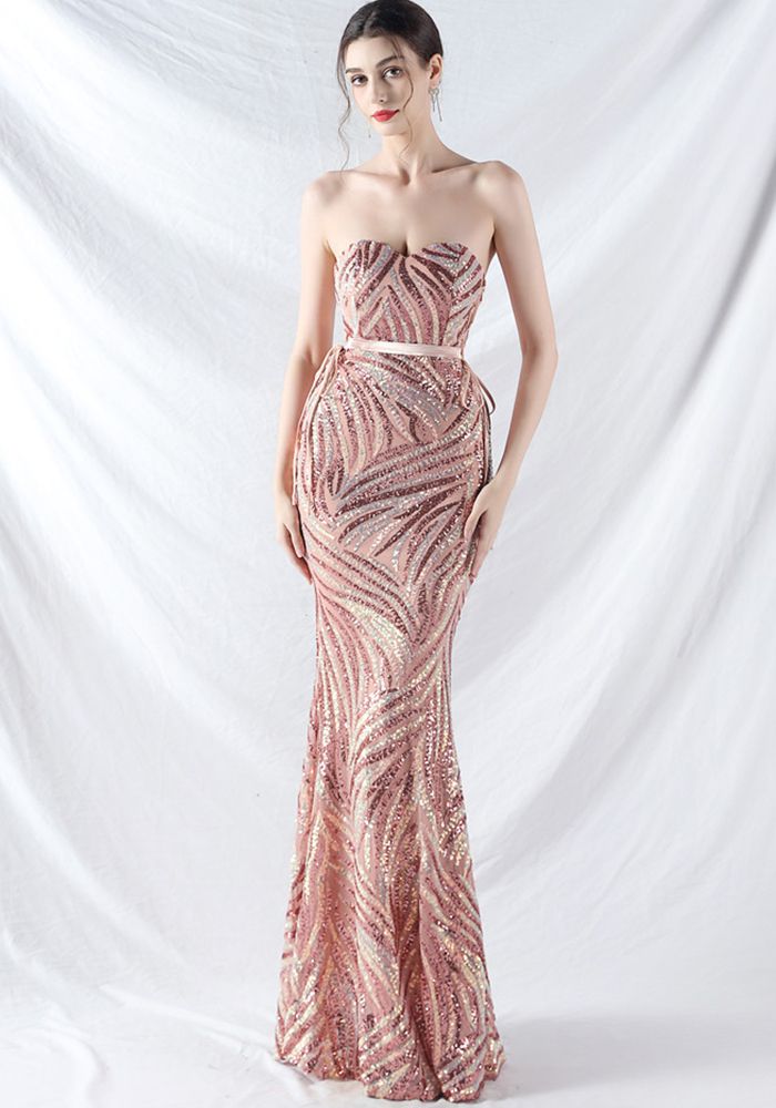Robe de Soirée Élegante Sans Manches avec Lacets et Sequins