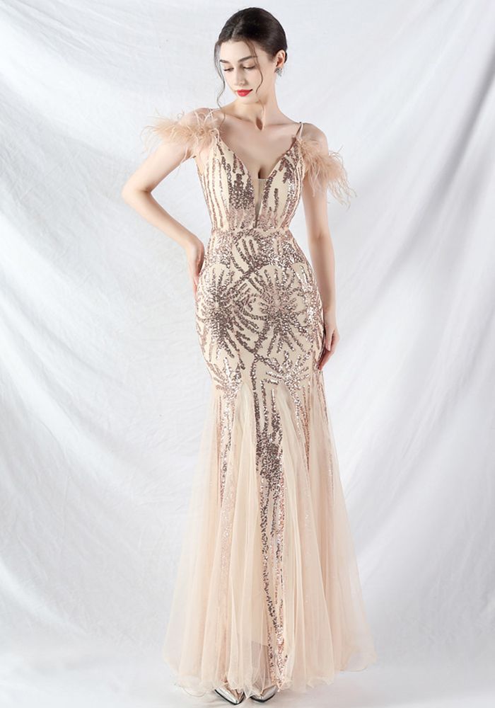 Robe de Soirée Élégante Longue à Sequins Sans Épaules