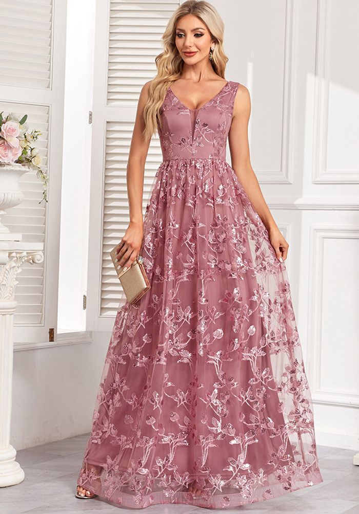 Robe à manches sans manches pour femmes avec double décolleté en V et imprimé en mesh