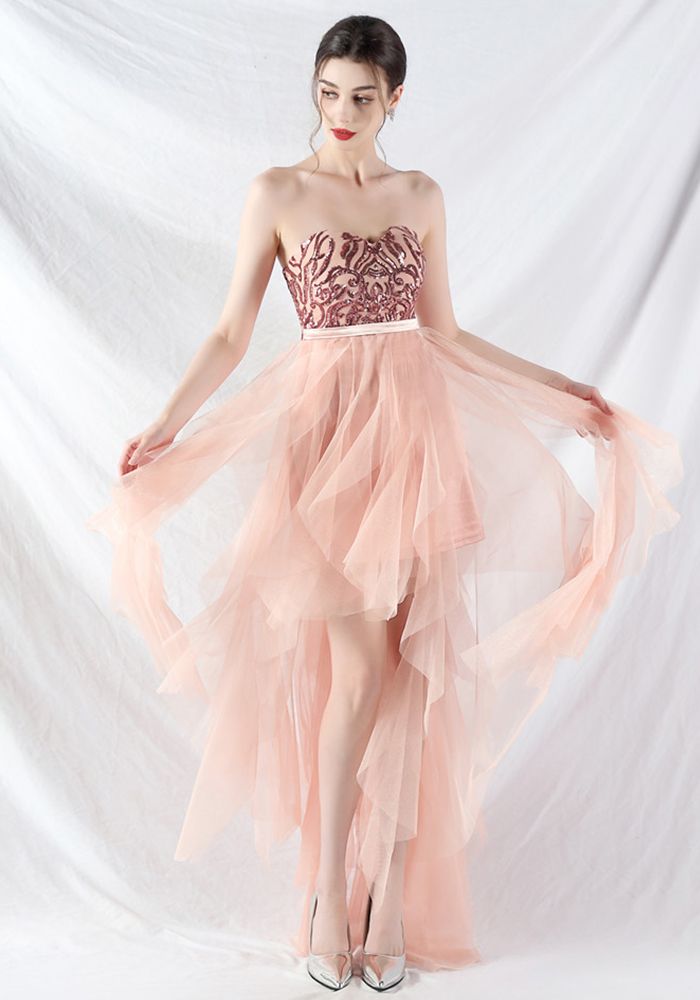 Robe de Soirée Formelle Sans Manches en Sequins et Tulle pour Demoiselle d'Honneur