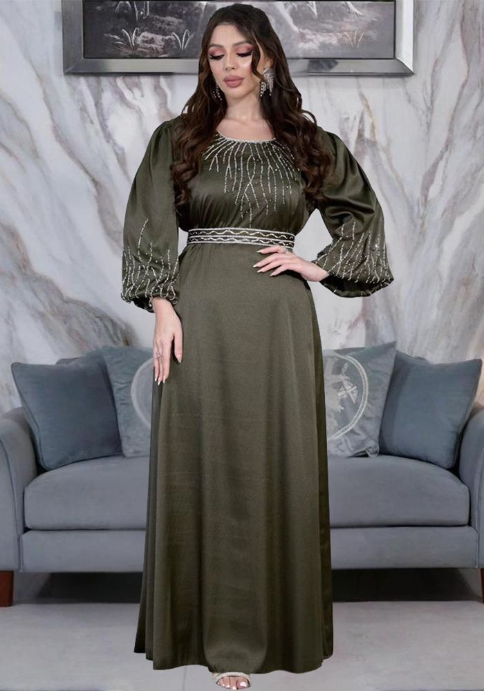 Women beaded evening maxi dress with belt
