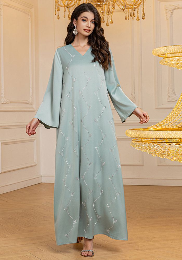 Dubai Women Elegant Satin Beaded Abaya Dress